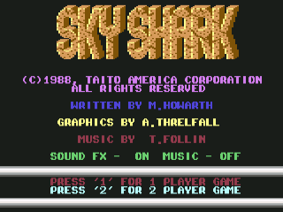 Sky Shark title screen for Commodore 64